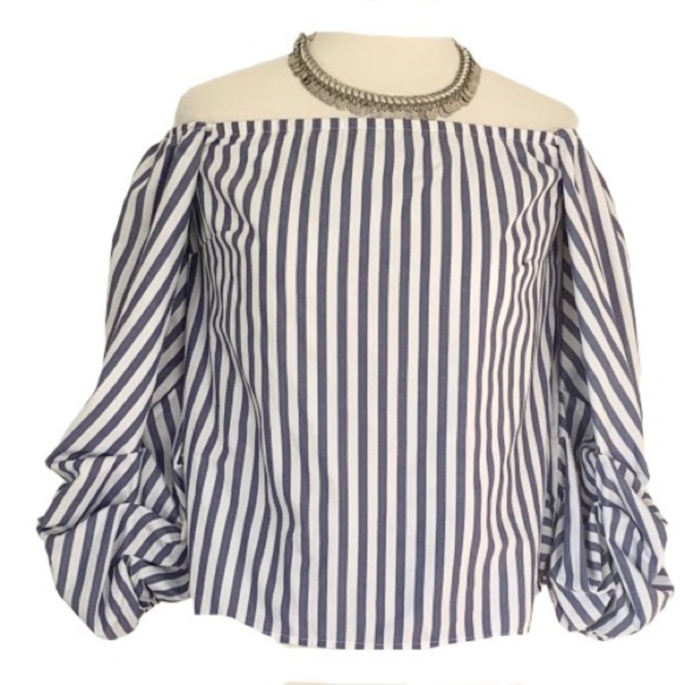 Style House | Stripe Off Shoulder Puff Sleeve top